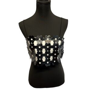 Social Tourist White Black Faux Leather Floral Overlay Crop Bustier Club Party